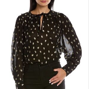 Derek Lam 10 Crosby Ellie Puff Black Blouse with Gold Pattern - size 10 (or 12?)